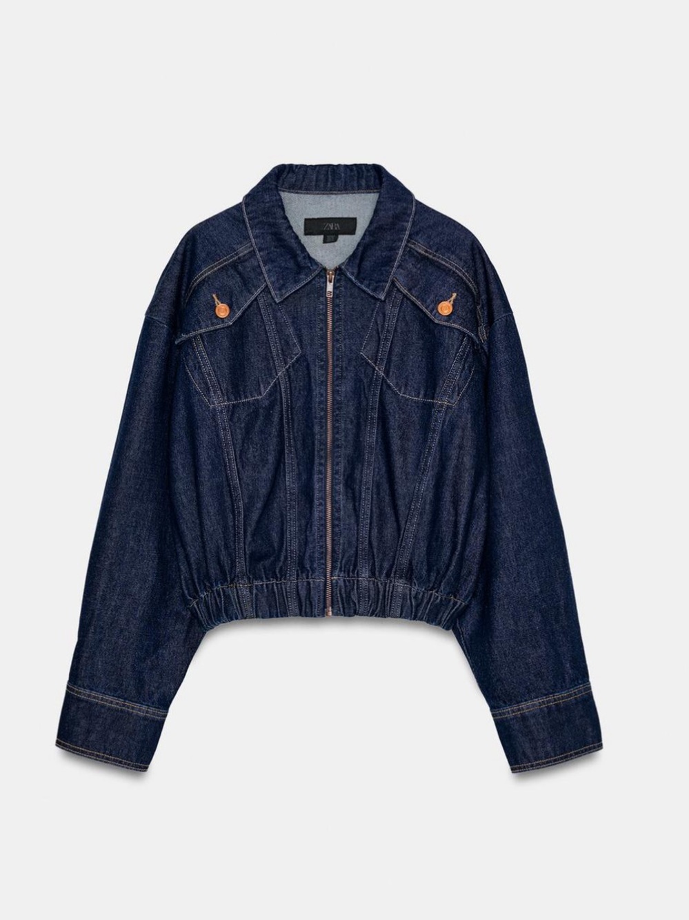 NWT Zara Front Zip Patch Pocket Denim Bomber Jacket